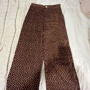 Urban Outfitters Wide Leg Silk brown polka dot pants